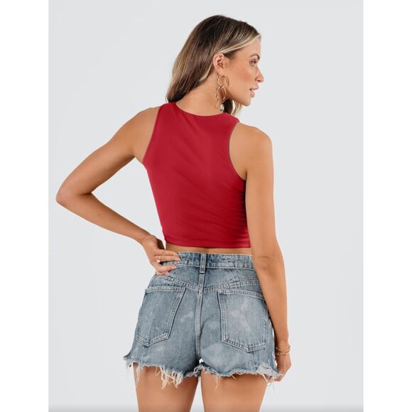 🌶️ REORIA Halter Neck Crop Top Red Butsmooth – Size M - Picture 2 of 6